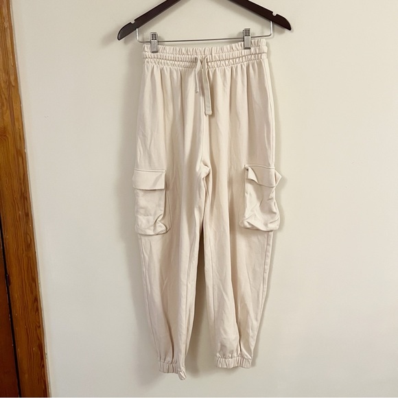 Zara Beige Cargo Jogger Style Sweatpants Drawstring Elastic Waist Size Medium - Picture 1 of 8